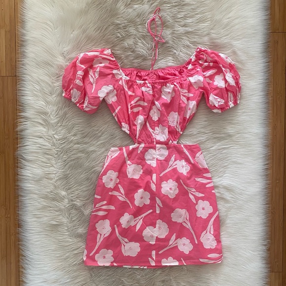 Sabo Skirt Pink White Floral Paraiso Cut Out Off The Shoulder Wendell Dress - Picture 8 of 12